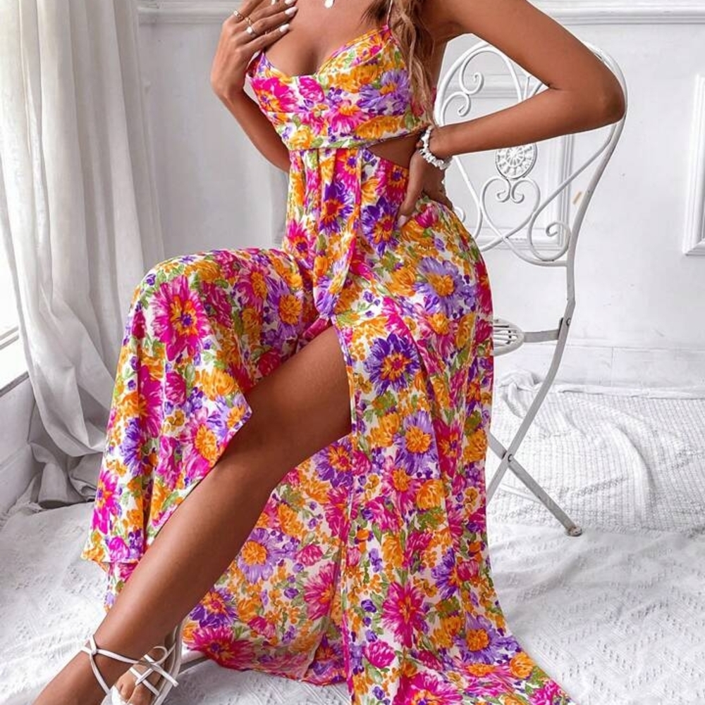Pinkblush Vibrant Floral Maxi Dress in Pink and Orange